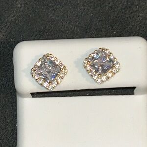 Elegant 925 Silver with 14k gold over Halo Stud Earrings.
